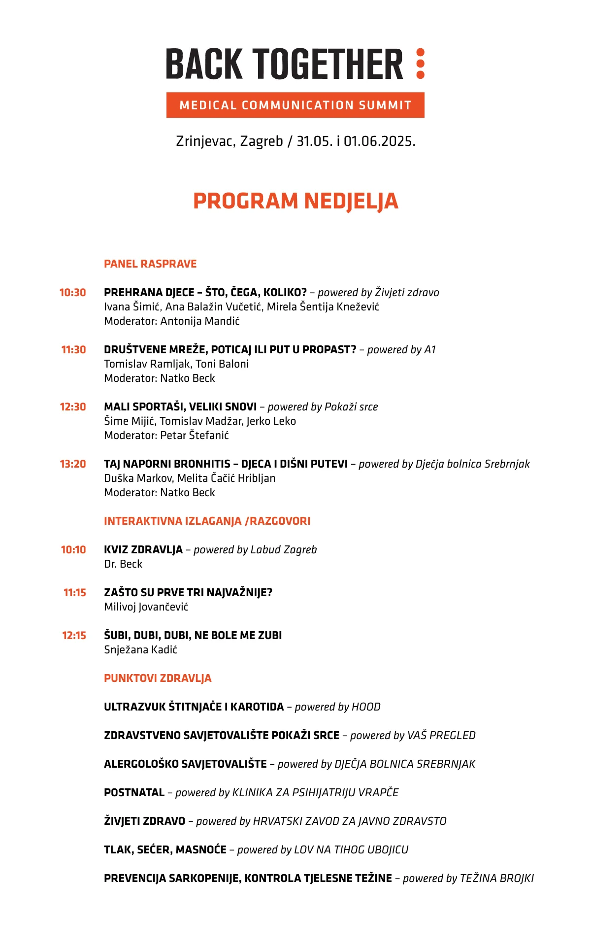 Back Together program nedjelja 2025.