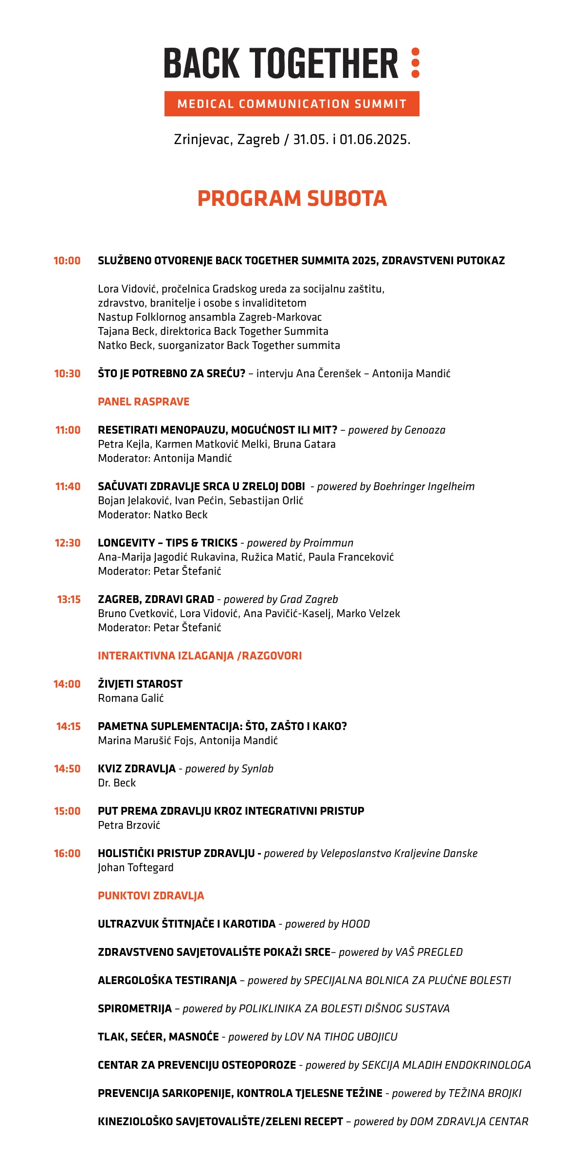 Back Together program subota 2025.